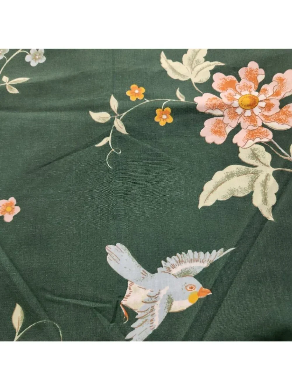 Vintage Fieldcrest Empress Garden Geen Bird Floral Flat Twin Sheet